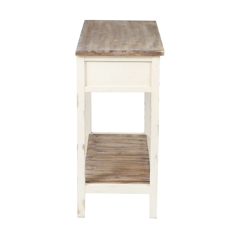 Distressed White and Brown Wood 2-drawer Console Table - 31.5H x 35.4 W x 15.55 D