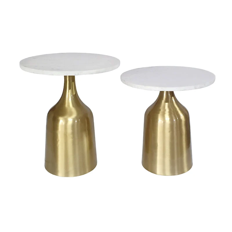 A&B Home Sergilis Acacia and Aluminum Trumpet Tables - Set of 2