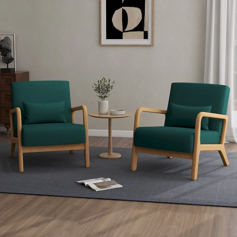 2 Set Upholstered Lounge Arm Chair with Pillow - Set of 2