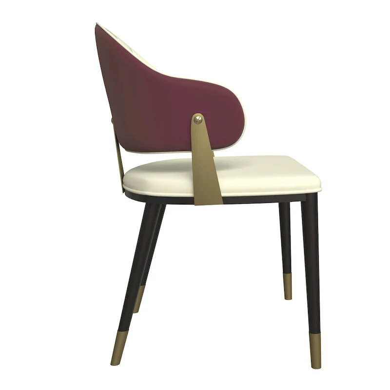 Leather Dining Chair in Iron with Gold Accents Design Modern Ergonomic Side Chair