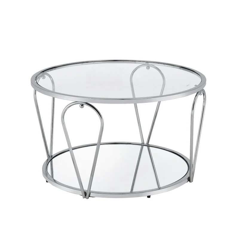 Gable Glam 2-Piece Glass Top Coffee Table Set with Shelf by Furniture of America