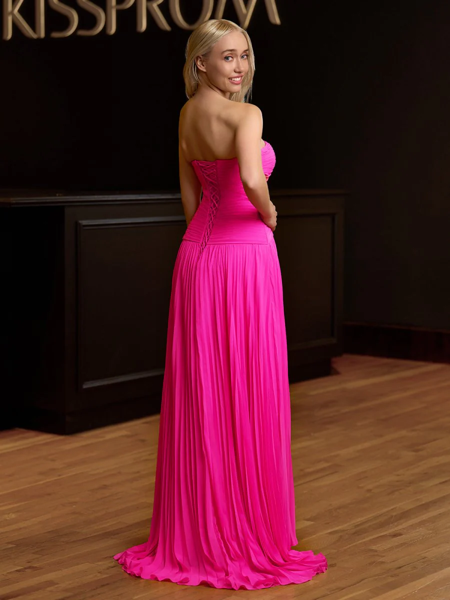 Strapless Keyhole Pleated A-Line Prom Dress