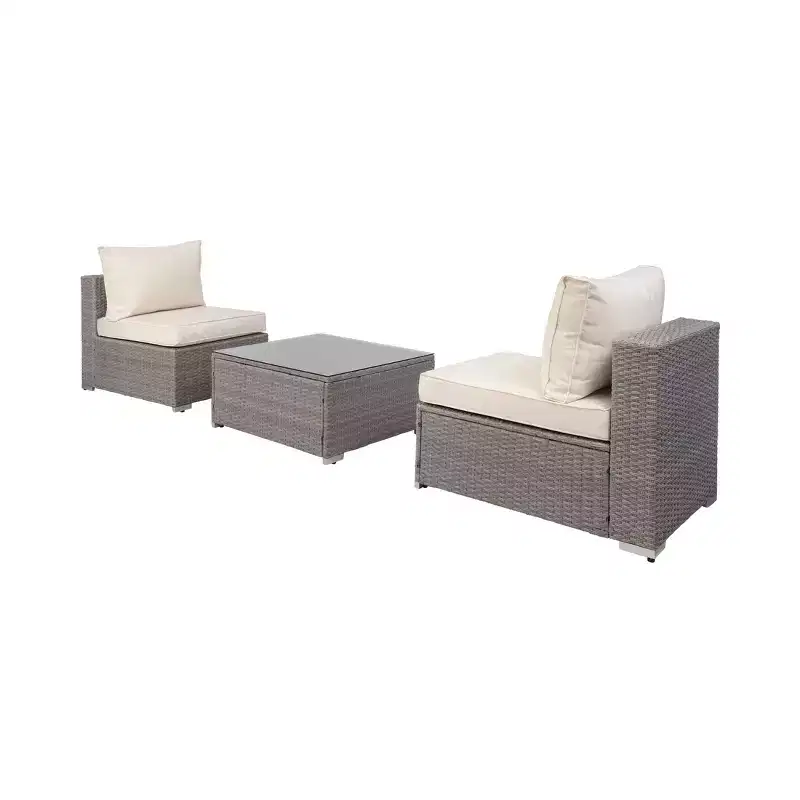 WestinTrends 3-Piece Outdoor Patio Armless Sofa Conversation Bistro Set with Coffee Table, Gray/Ivory