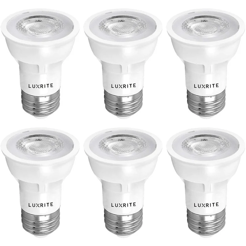 Luxrite PAR16 LED Bulb, 50W Equivalent, 450 Lumens, Dimmable, Enclosed Fixture Rated, ETL, Damp Rated, E26 Base (6 Pack)