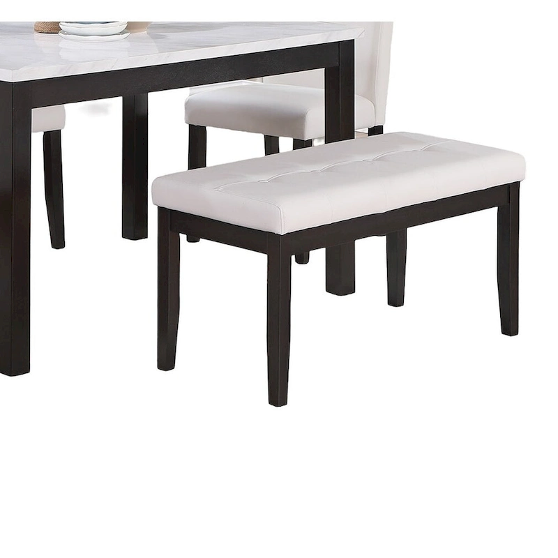 5 Piece Dining Table Set, Kitchen Dinette Set with Faux Marble Top Table, Bench and 3 Faux Leather Cushioned Chairs