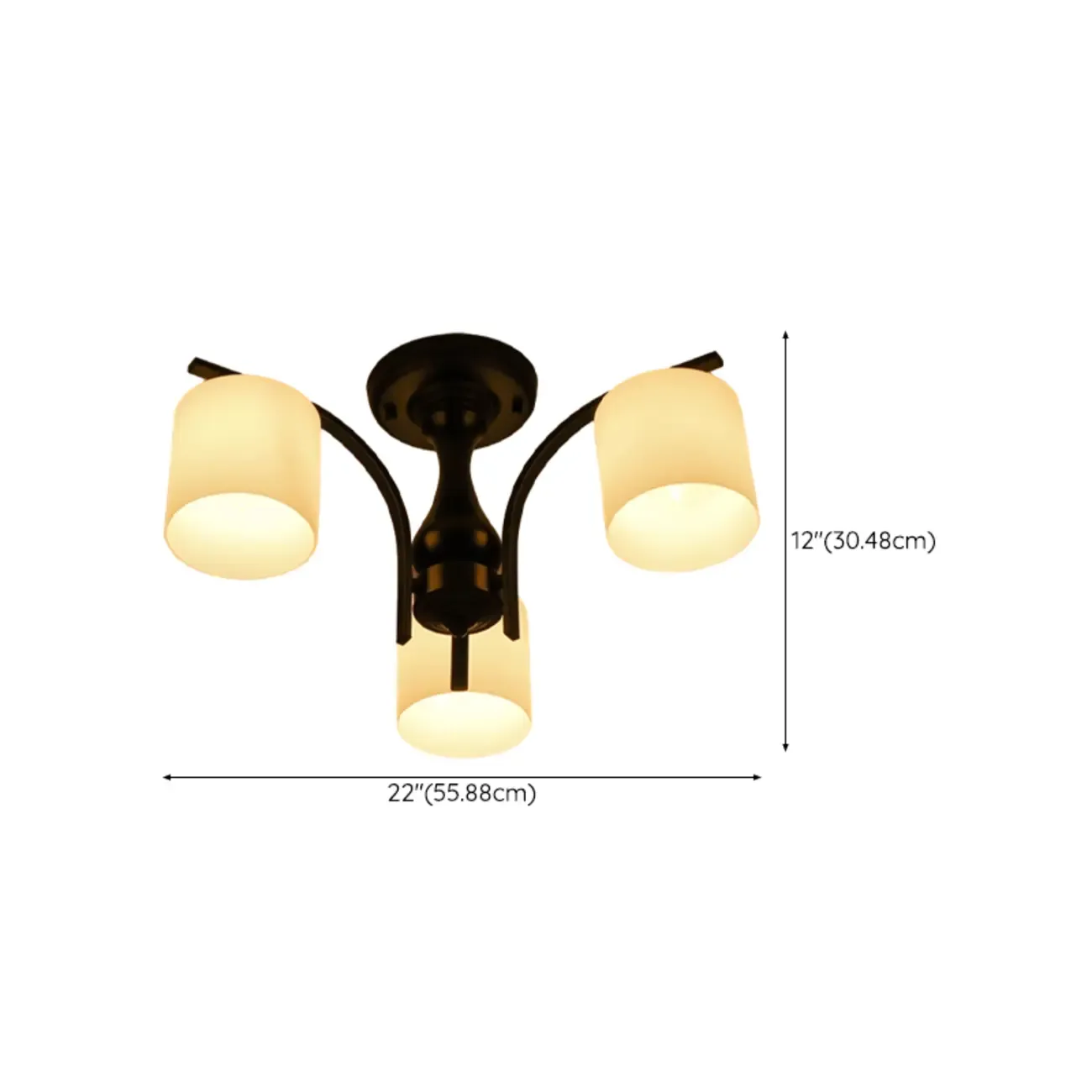 Traditional Black Cylinder Glass Semi-Flush Mount Ceiling Light