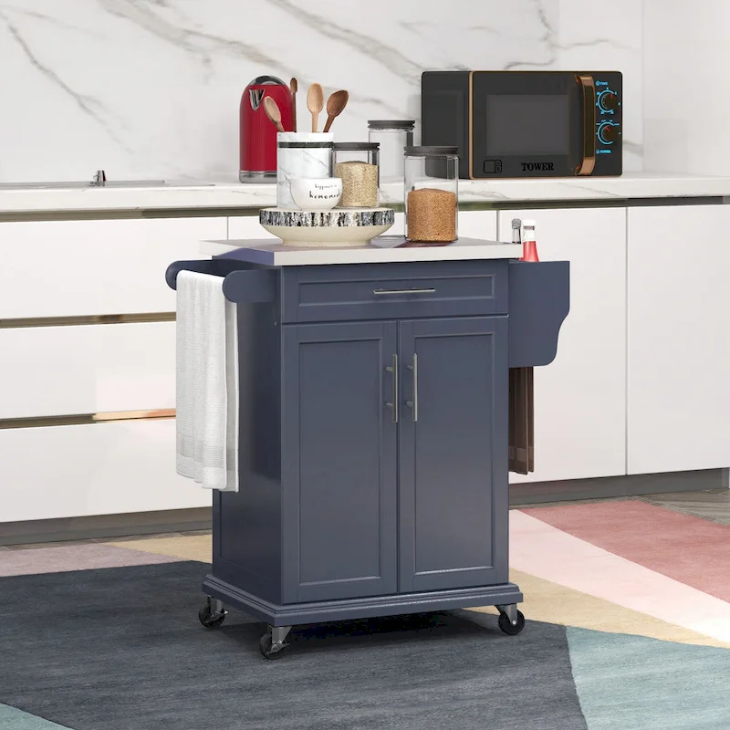 HOMCOM Kitchen Island on Wheels, Rolling Kitchen Cart with Stainless Steel Countertop, Drawer, Gray