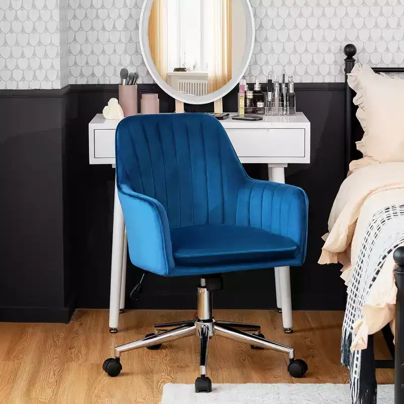 Costway Velvet Accent Office Armchair Adjustable Swivel Removable Cushion Pink\Blue\Grey