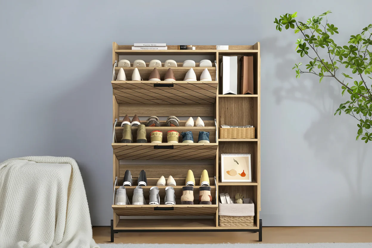 Elegant Stylish Wooden Shoe Storage Cabinet with Metal Legs