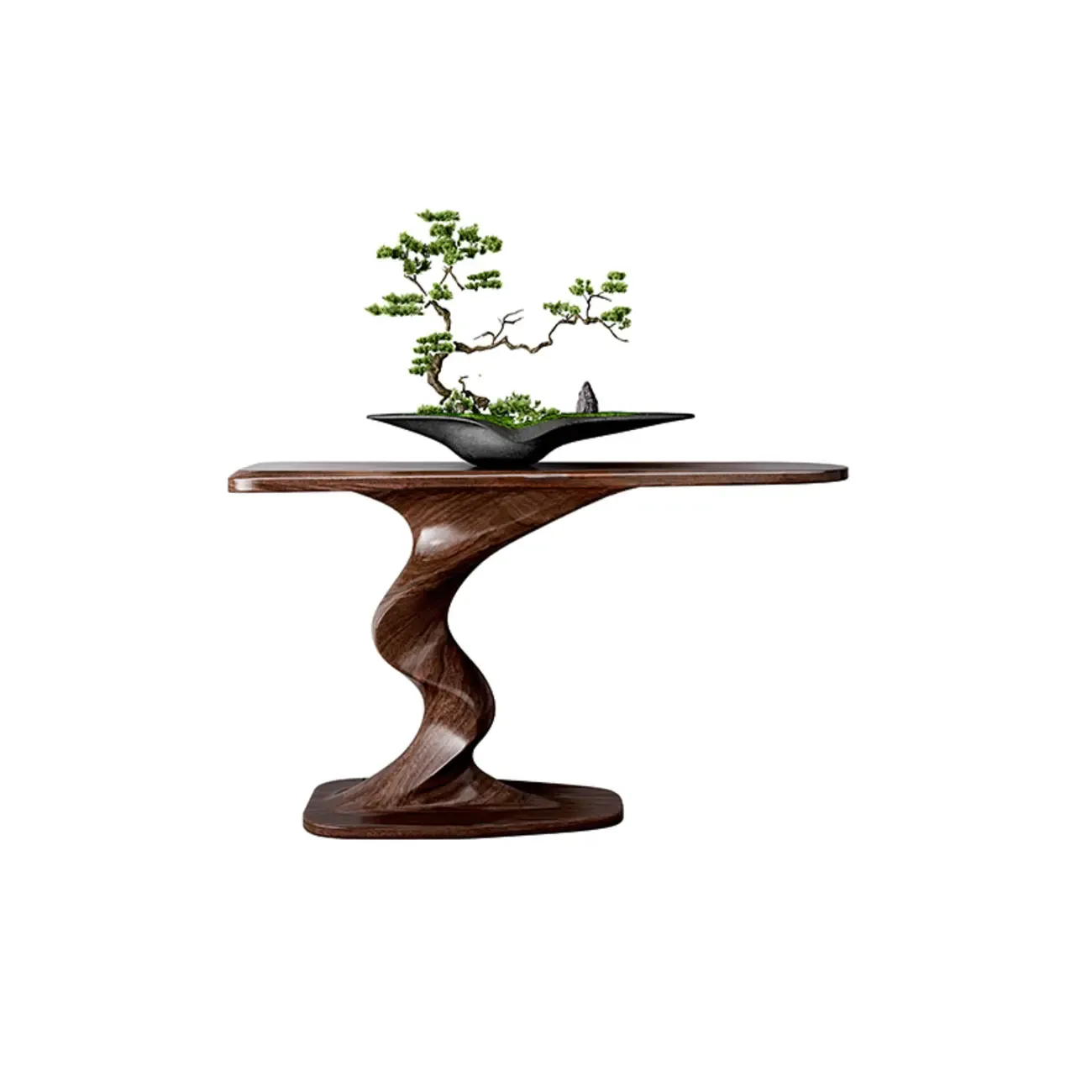 Modern Ash Wood Console Table with Sculptural Base