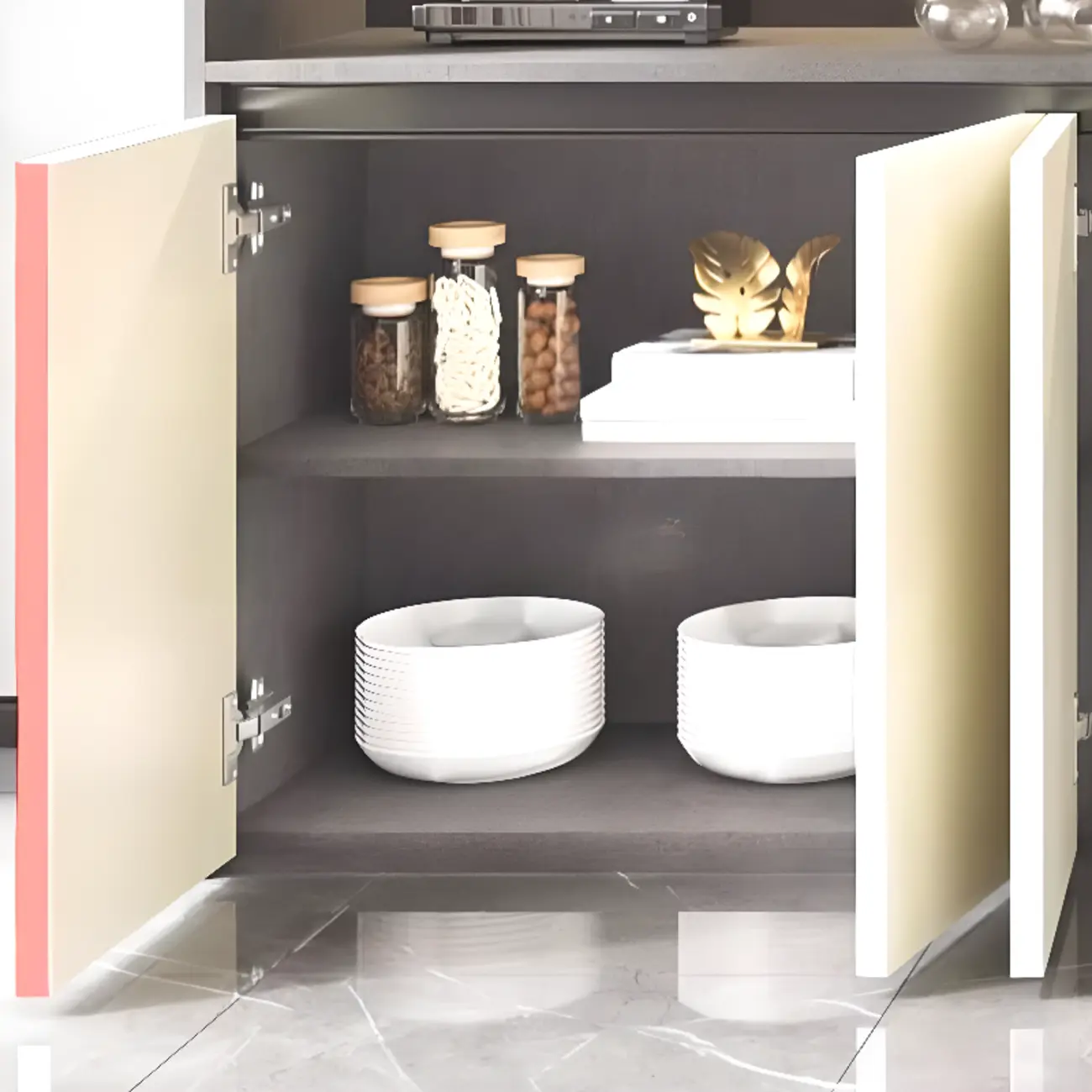 White Rectangular Multi-Shelves Glass Wood Wine Cabinet