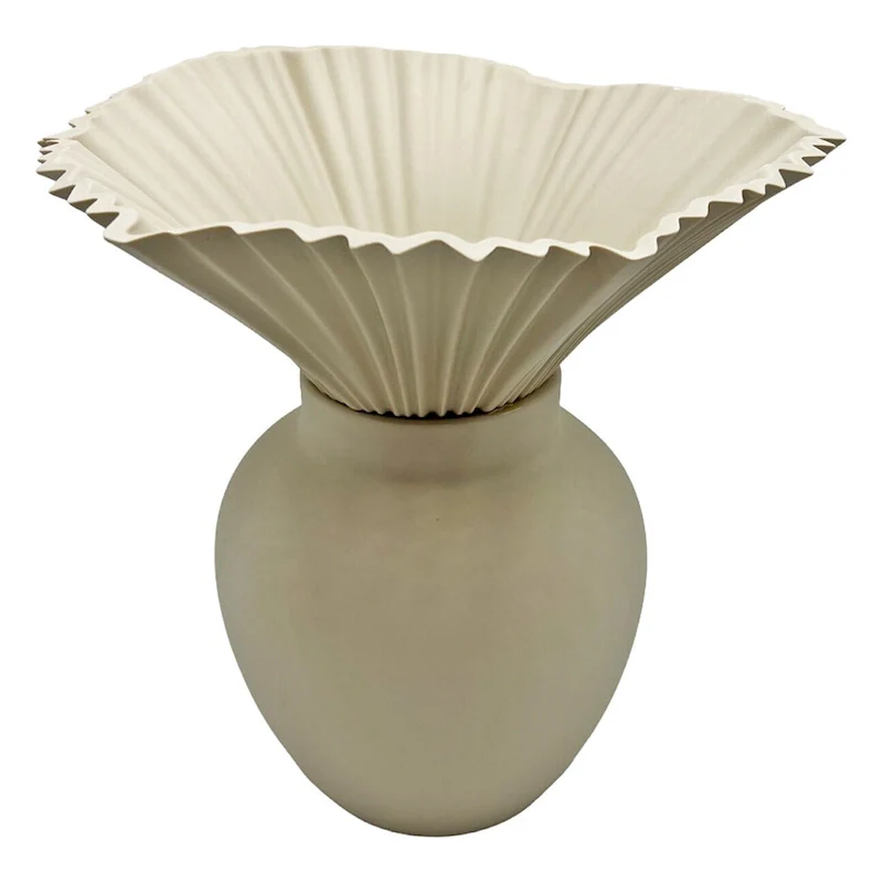11 Inch Tall Modern Beige Ceramic Vase