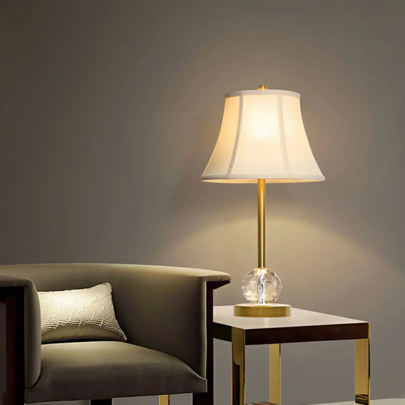 Classic White Geomatic Shade Golden Table Lamp for Bedroom