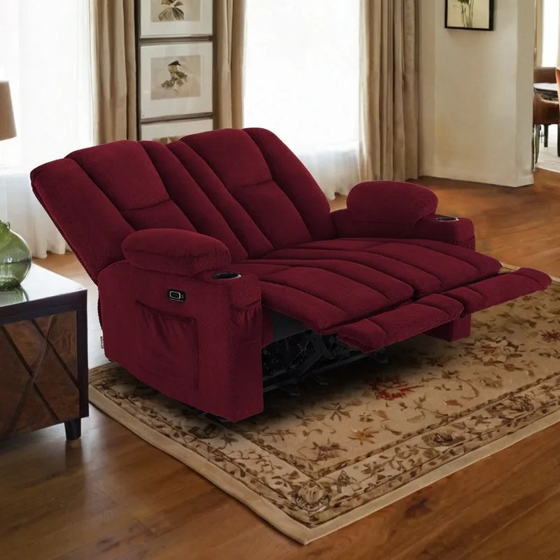 Electric Power Reclining Sofa with Massage and Lumbar Heat, Fabric
