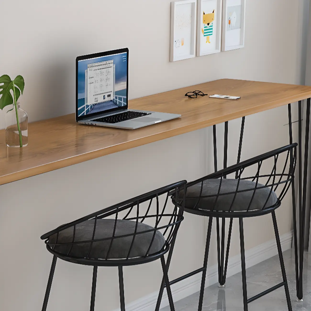 Sleek Modern White Bar Height Table Wood Top Metal Base