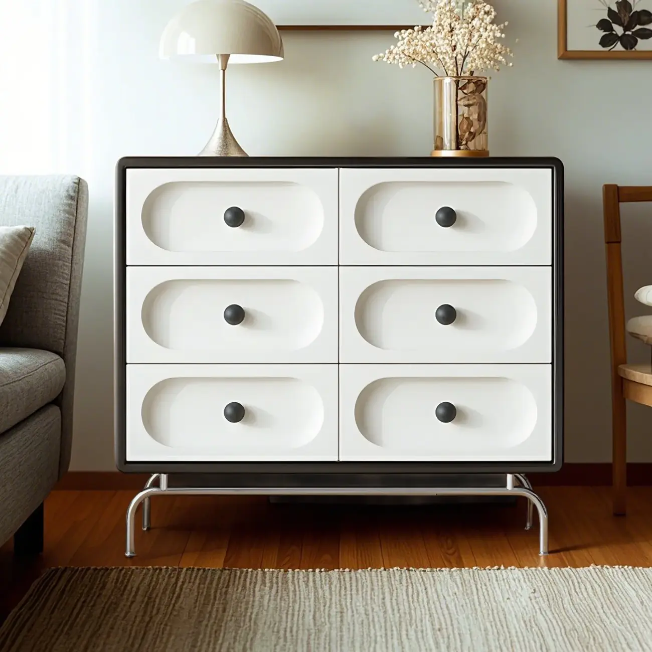Stylish White Wooden Double Dresser with Soft-Close Drawers