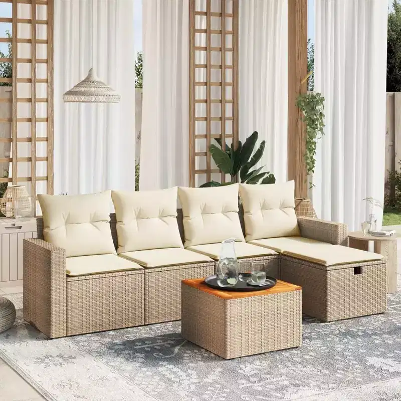 vidaXL Patio Sofa Set with Cushions Outdoor Furniture 6 Piece Poly Rattan