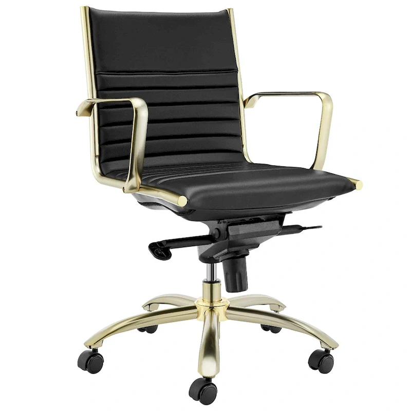 Low Back Office Chair in Black with Matte Brushed Gold Base