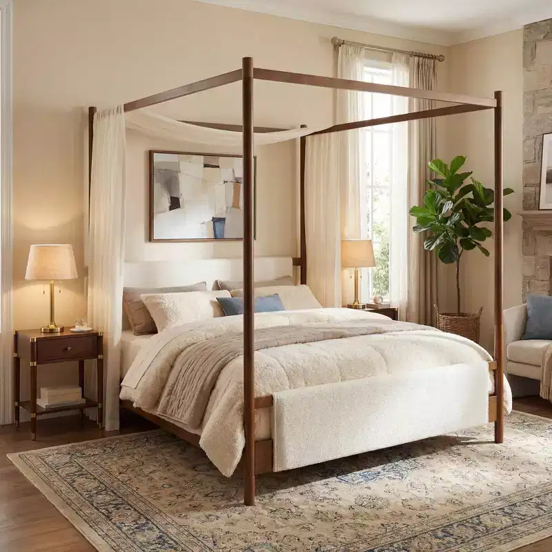 Christopher Knight Home Ricky Modern King Size Rubberwood Boucle Upholstered Canopy Bed