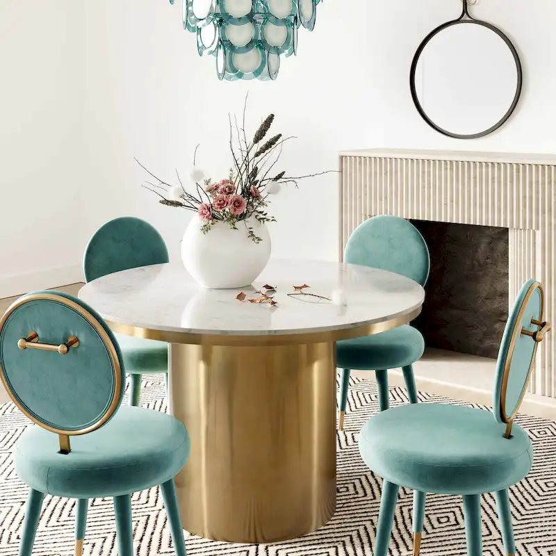 Oval-Back Armless Velvet Dining Chair