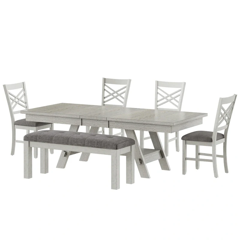 Solid Wood Rectangular Extendable Dining Table with Bench