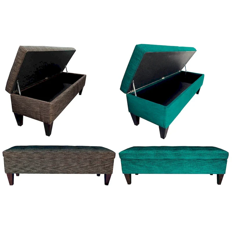 Espresso / Turquoise Tufted Upholstered Storage Bench Ottoman, Seats 2