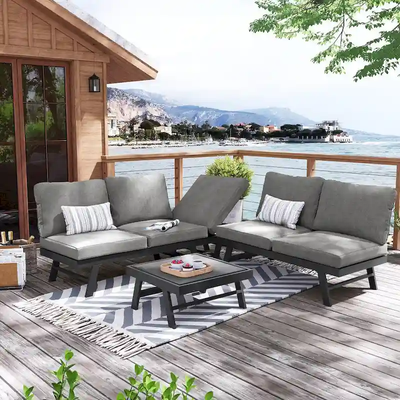 VredHom Outdoor Sectional Set Aluminum Patio Daybed Sofa