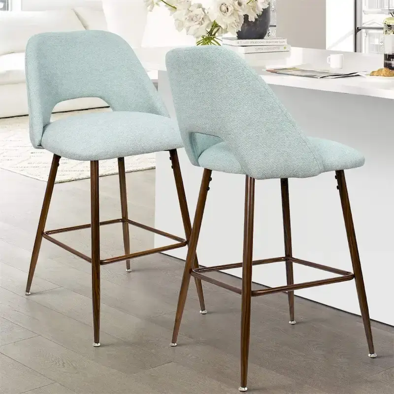 Upholstered Modern Bar Stool Walnut Leg