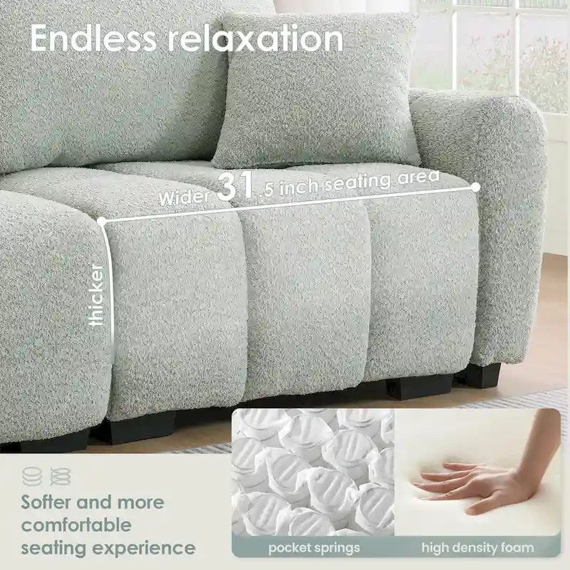 100 L-Shaped Sofa Boucle Fabric Couch with Movable Ottoman