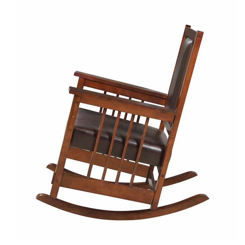 Mission Style Rocking Chair, Leather Upholstered Seat & Back, Tobacco and Dark Brown