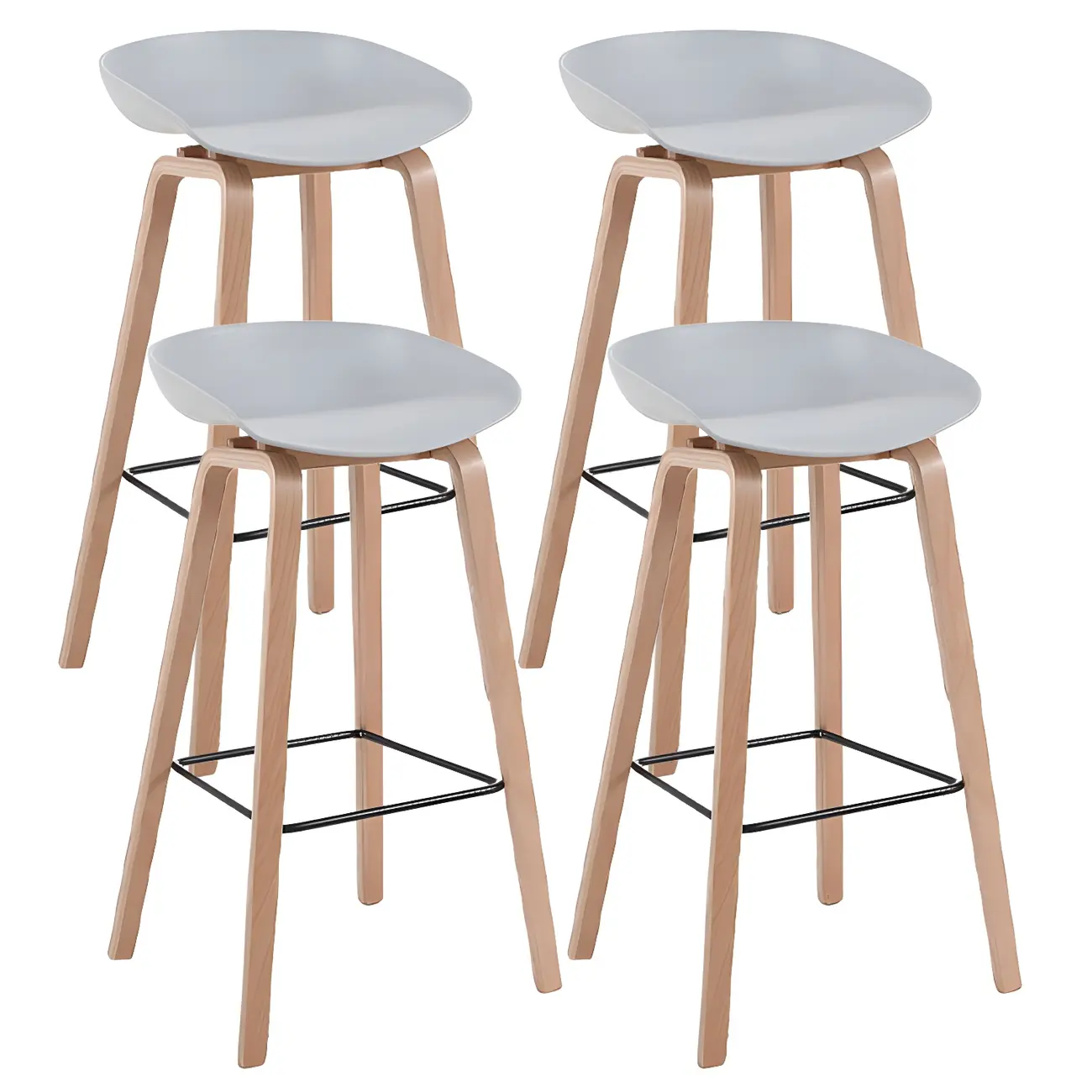 Mid-Century Modern Plastic Bar Stool with Wood Legs