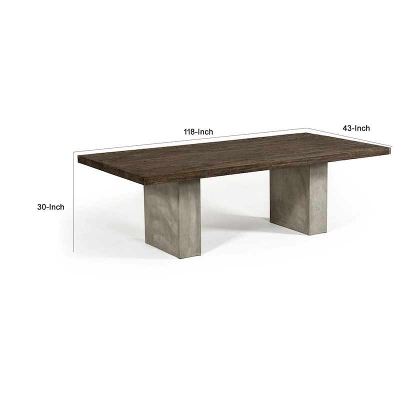 Cid Ari Dining Table, Concrete Base 118 Inch Rectangular Brown Oak Top
