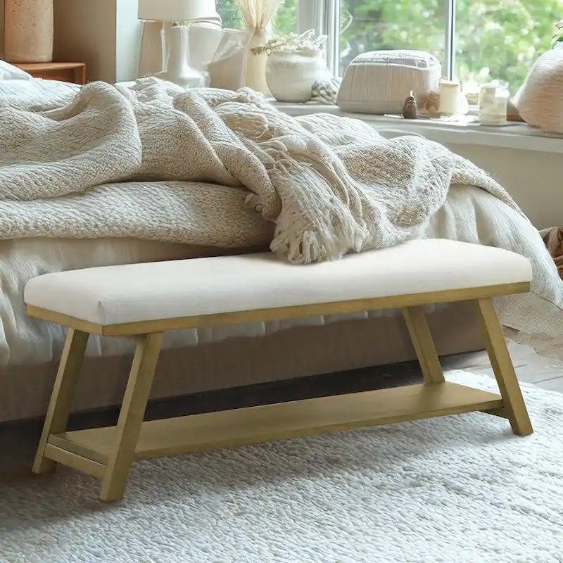 Solid Wood Shoe Bench with Cushion Entryway Shoe Bench