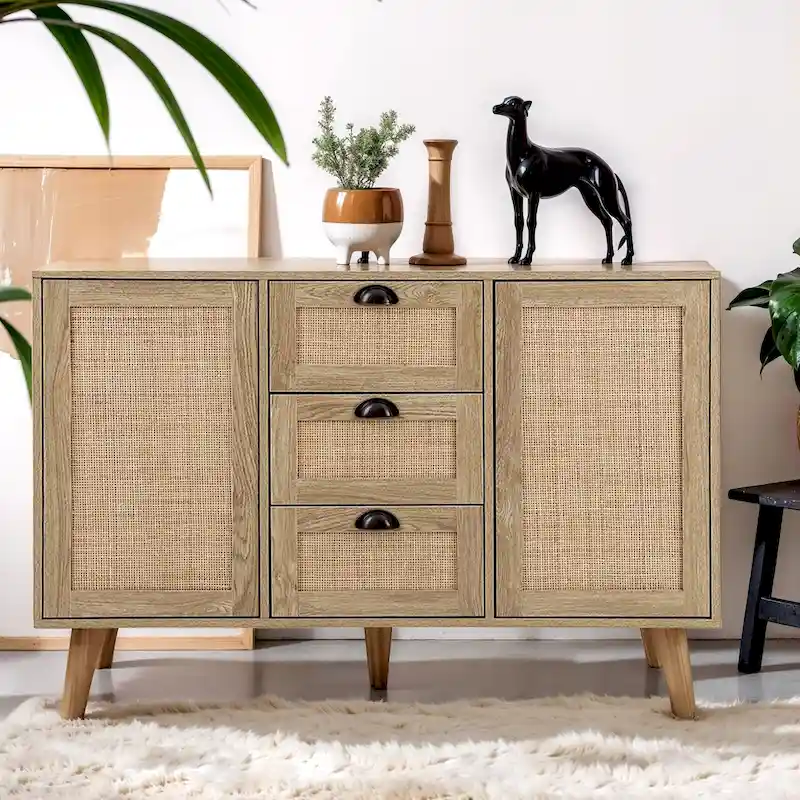 Rattan Drawer Accent Storage Cabinet for Living Room
