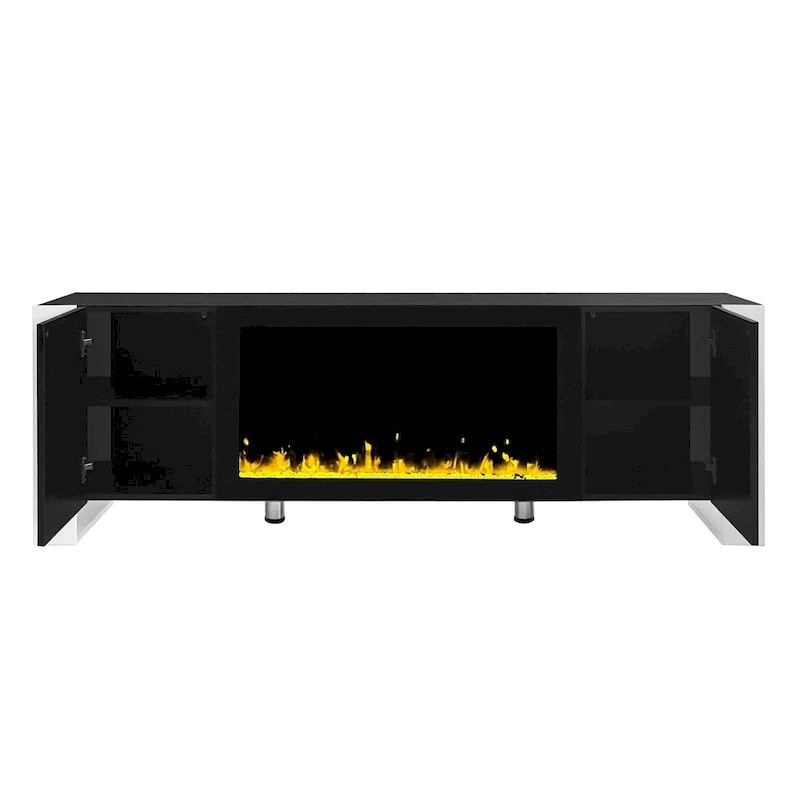 Modern TV Stand with 34.2 Non-heating Electric Fireplace and Cabinets