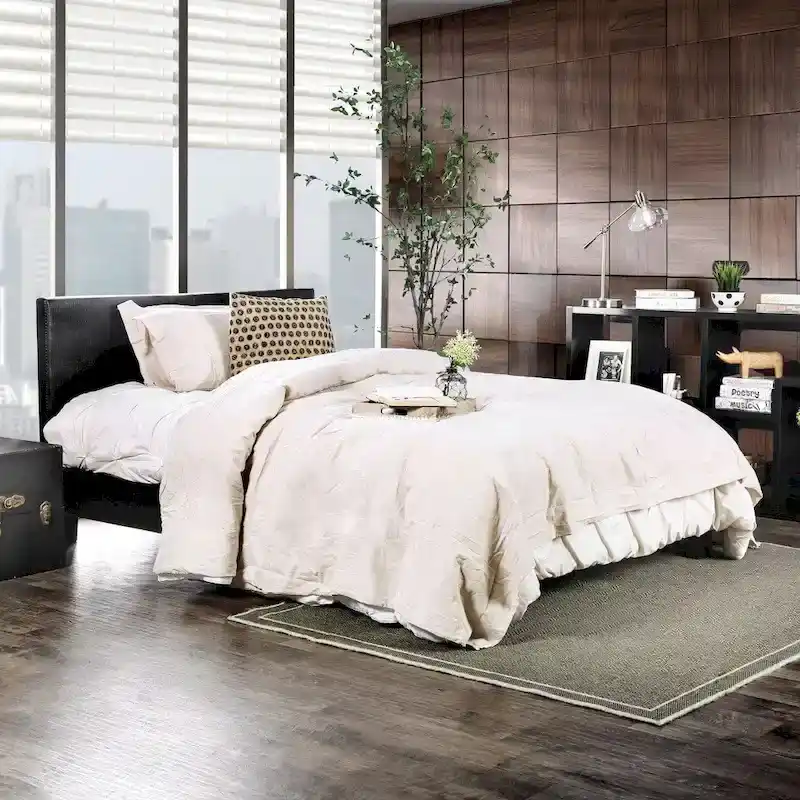 Black Faux Leather Padded Platform Bed – Twin / Full / Queen / King / Cal King