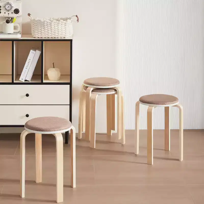 MAYEERTY Set of 4 Stackable Chairs Stools, Round Backless Birch Wood Dining Stools Chairs for Dining Room, Classroom, Small Spaces