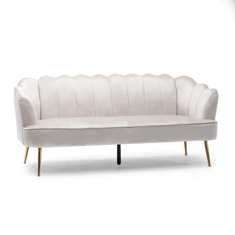 Velvet Channel Stitched 3-seater Sofa with Metal Legs