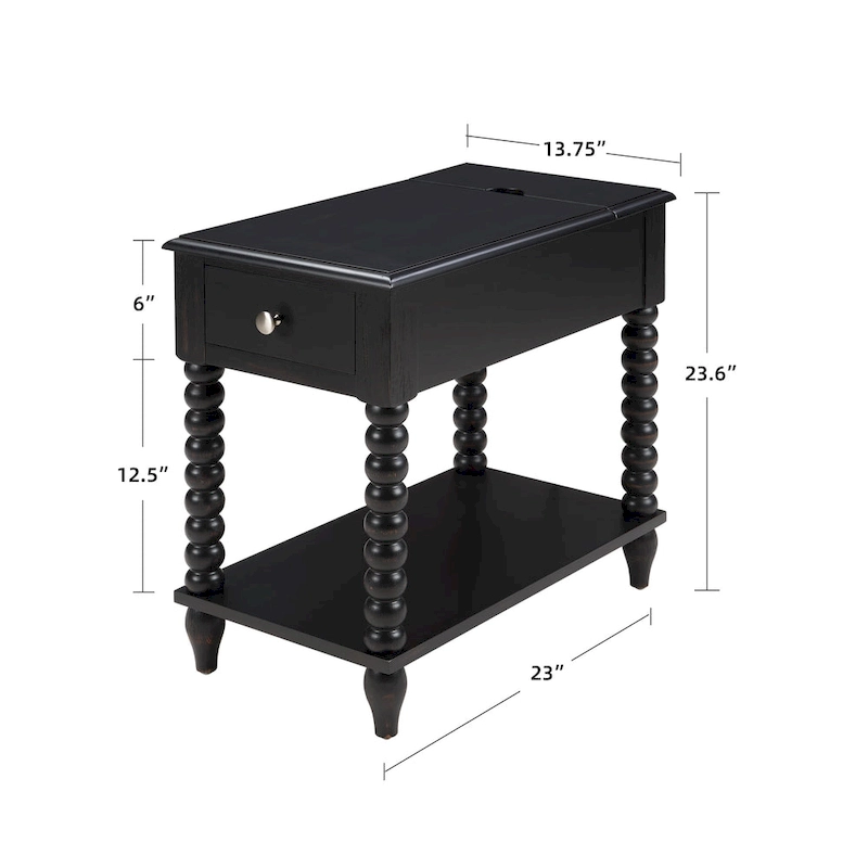 Traditional 23.6 Spindle Leg Wood End Table with USB