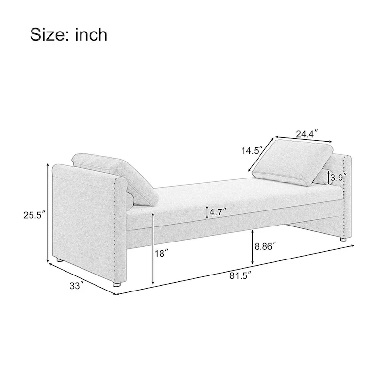 Modern Upholstered Chaise Lounger Daybed with Pillows Small Single Daybed
