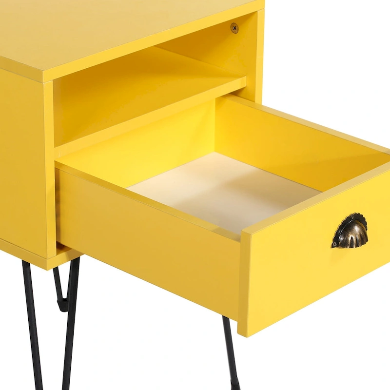 Modern Mid Century 1-Drawer Hairpin Nightstands, Brown/Blue/Black/Yellow, Four Options