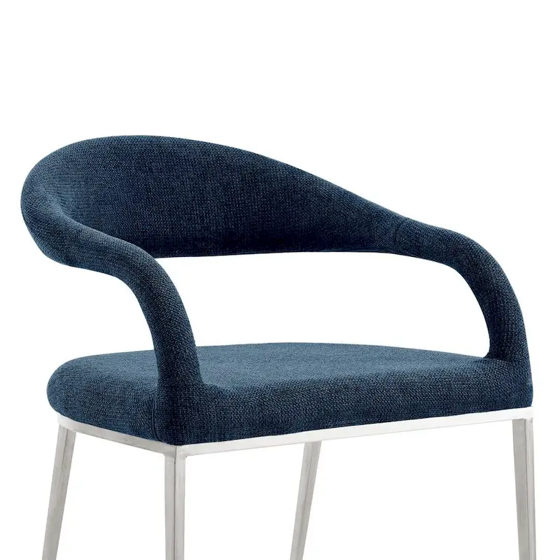 HomeRoots Set of Two Blue And Silver Upholstered Polyester Open Back Dining Arm Chairs