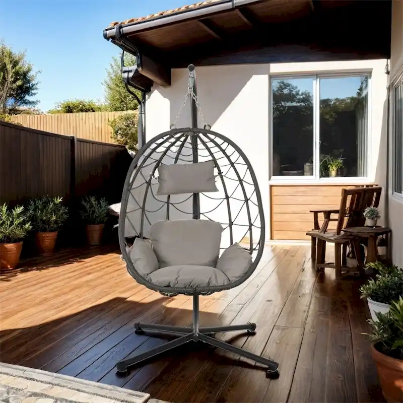 Egg Chair with Stand,Swing Chair,Patio Wicker Hanging Basket Chair