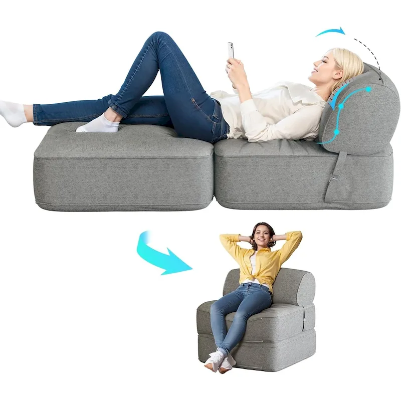 WOWMAX Convertible Folding Sofa Bed Folding Chair Bed with Back Bolster
