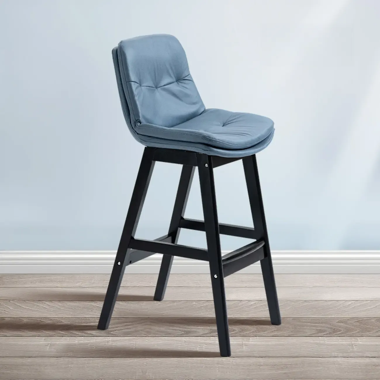 Scandinavian Wood Frame Leather Ergonomic Bucket Bar Stool