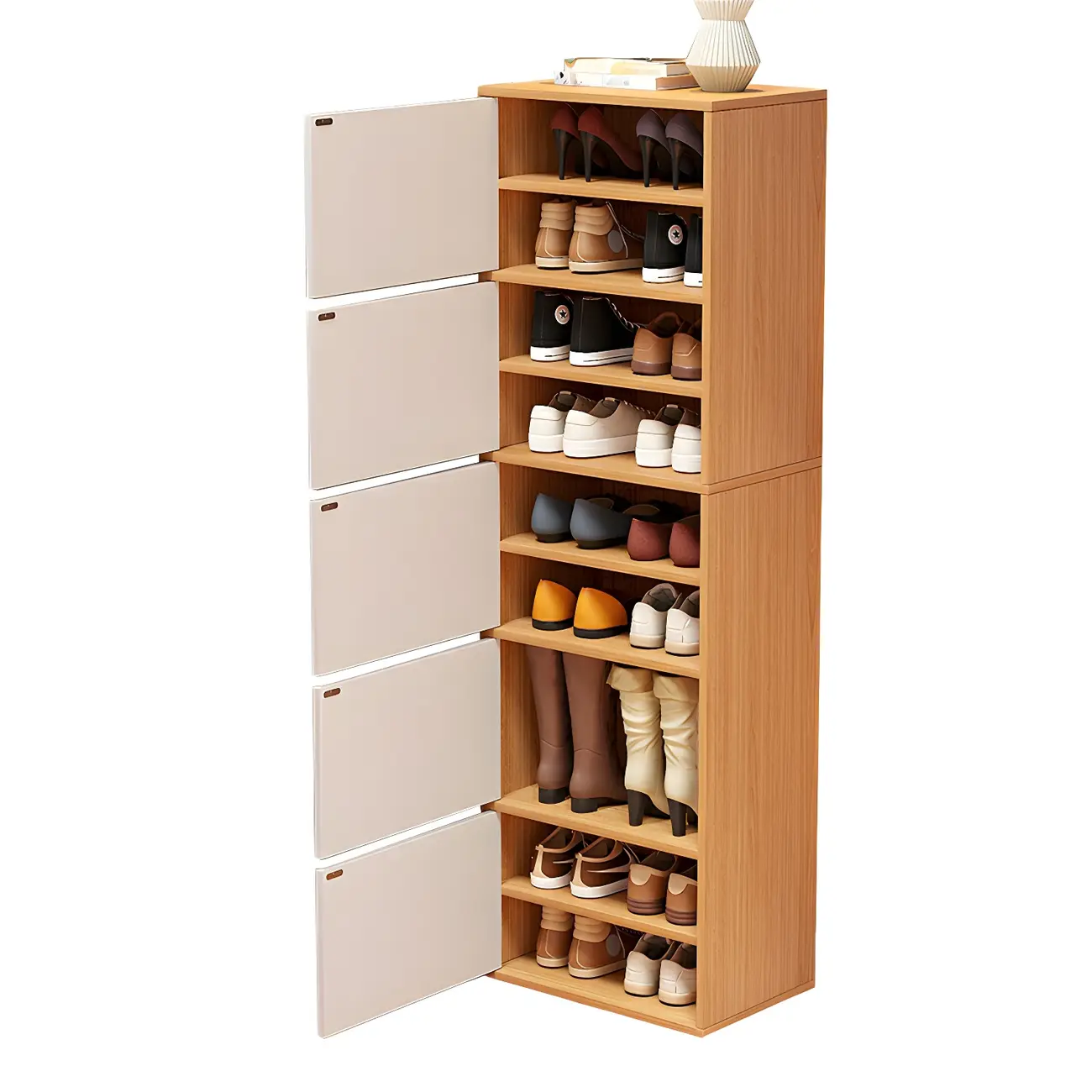 Modern White Tall Shoe Cabinet with Adjustable Shelves