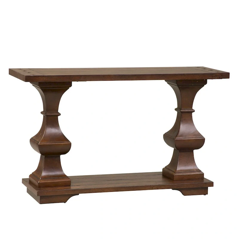 Kona Brown Sofa Table with Oak Planked Top & Bottom Shelf