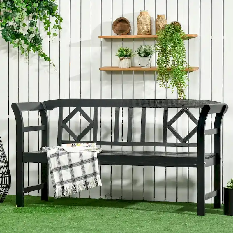 Outdoor 3 Person Garden Bench with Backrest and Armrests