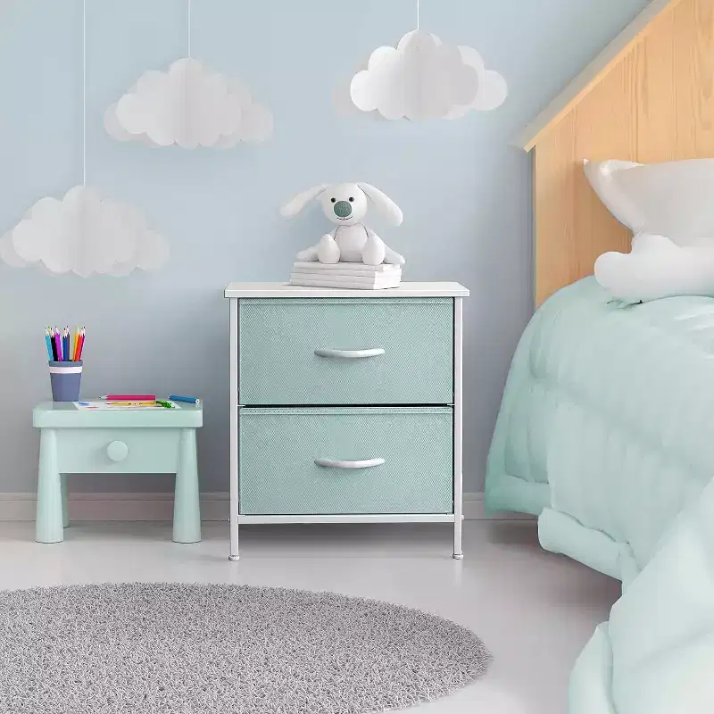 Sorbus Nightstand with 2 Drawers - Steel Frame, Wood Top & Easy Pull Fabric Bins - Great for Home, Bedroom, Office & College Dorm