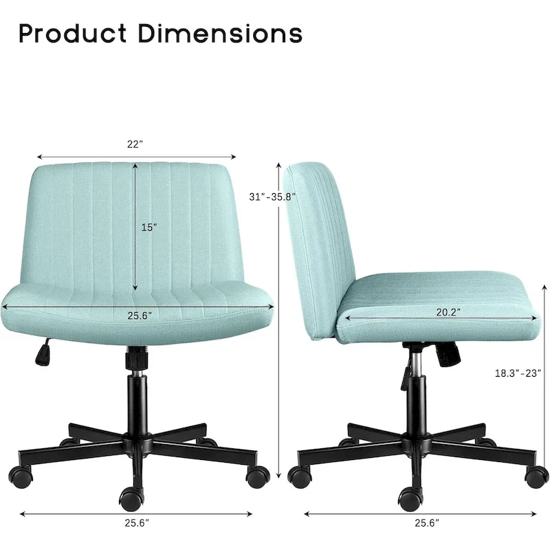 Bossin Criss Cross Chair Armless Office Desk Chair with Wheels,Fabric Padded Cross Legged Chair, Swivel Wide Seat Vanity Chair